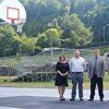 Standing on the Burton High basketball courts are schools Superintendent Gina Wohlford, School Board Chair Cody McElroy, Mayor Joe Fawbush and City Manager Fred Ramey.  KENNETH CROWSON PHOTO