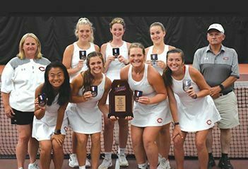 The Lady Warriors celebrate winning the first tennis championship in school history after the Class 2 finals at Virginia Tech.
