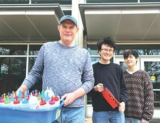 Bob Collins, Ryan Collins, Charlie Marrison delivered 32 bottles of hand sanitizer.