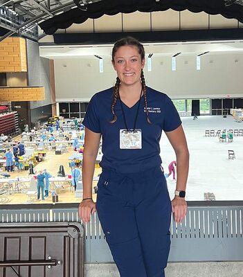 Madelyn Lawrence, a UVA Wise alumnus and Virginia Commonwealth University student, volunteered at the Missions of Mercy clinic.  LISA MAINE PHOTO